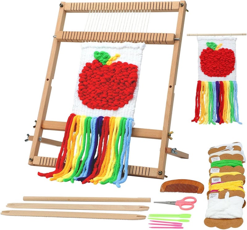 Parrovel Weaving Loom for Beginners Adults/Kids and 1 Set of Weaving Works Complete Yarn Kit with Detailed Friendly Instructions, Parents and Children in The Holiday Experience Weaving Brings Fun_Apple - Image 1